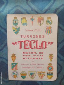 Coleccionismo deportivo: Calendario Super Dinámico de fútbol. Publicidad Turrones TECLO, Alicante. 1971-72